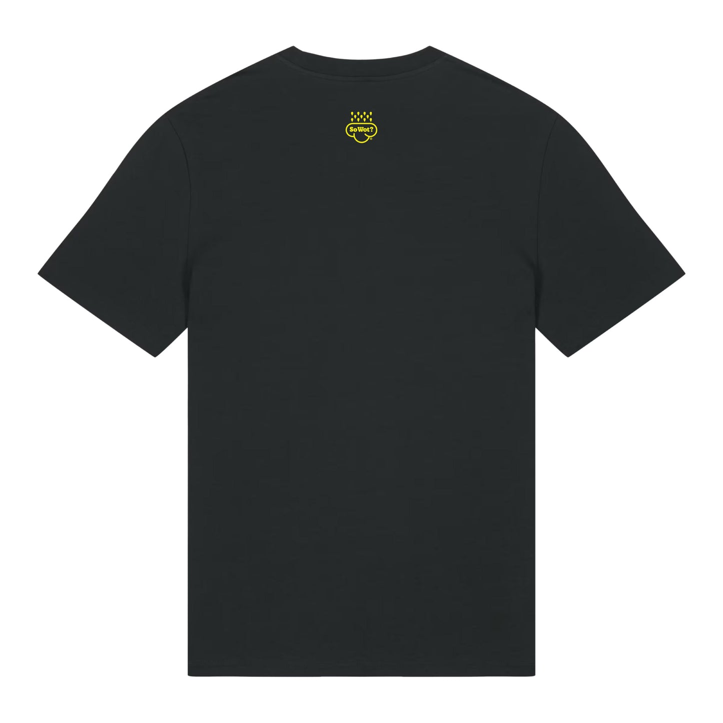 So Wot T-Shirts, Black t-shirt with yellow logo on a black background